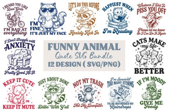 Funny Animal Quote SVG Bundle for Graphics and Crafts