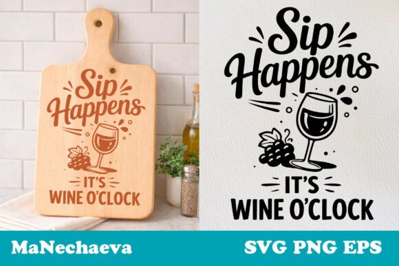 Funny Kitchen Quote SVG Wine Oclock Graphics and Crafts